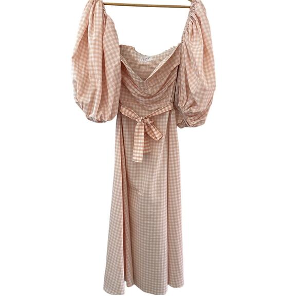 SUNDRESS Balloon Sleeve Gingham Maxi Dress Peach Size XS/S - Picture 10 of 11